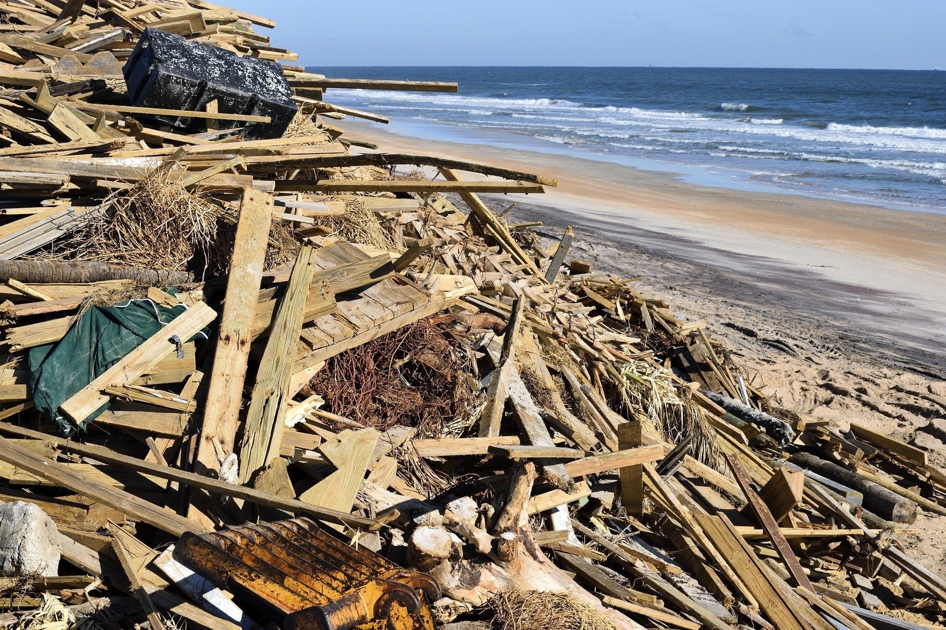 Beach debris removal requires portable restrooms for disaster relief